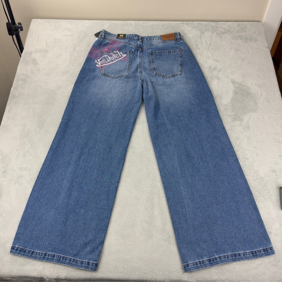 Von Dutch NWT Women's Size 30x32 Extra Wide Leg Flare Jeans Y2K Embroidered - Picture 4 of 16